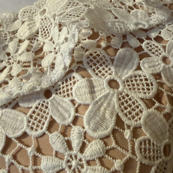 NWT Donna Morgan White Lace Crochet One Shoulder Floral Illusion Mini Dress 2 - Picture 6 of 11